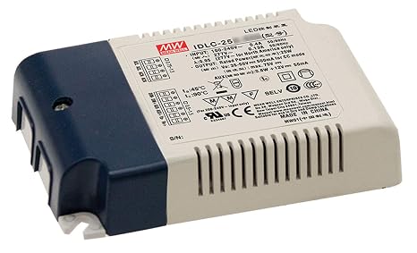 MEAN WELL IDLC-25A-350 24W 350mA 49-70 VDC Constant Current Mode Enclosed LED Driver Driver with Dimming and Aux 12VDC Output