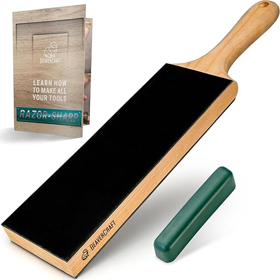 BeaverCraft Leather Strop Kit for Knife Sharpening 15.2" - Leather Knife Strop with Polishing Compound - Stropping Kit Double Sided LS1P1, Razor Sharpener for Knives, Chisels - eBook Guide Included