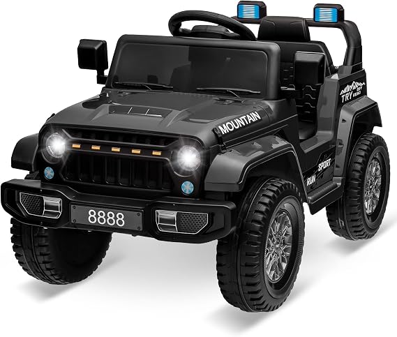 12V Kids Ride-on Truck with Remote Control All-Terrain Electric Vehicle with Spring Suspension, LED Lights, Music Player & Dump Bed, Safe 2-in-1 Driving Mode for Boys Girls, Black