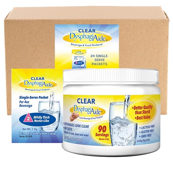 Clear DysphagiAide Level 2, Mildly Thick, 24 ct Single Serve Packets and 90 Serving Jar Bundle