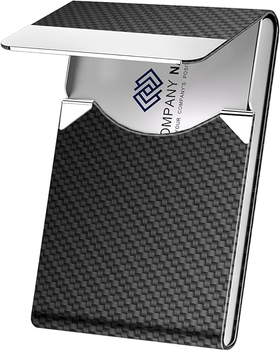 Business Card Holder, Metal Slim Business Card Case, Pocket Card Holder for Women or Men, PU Leather Business Card Holder Case RFID Blocking Name Card Holder with Magnetic Closure, Black Carbon