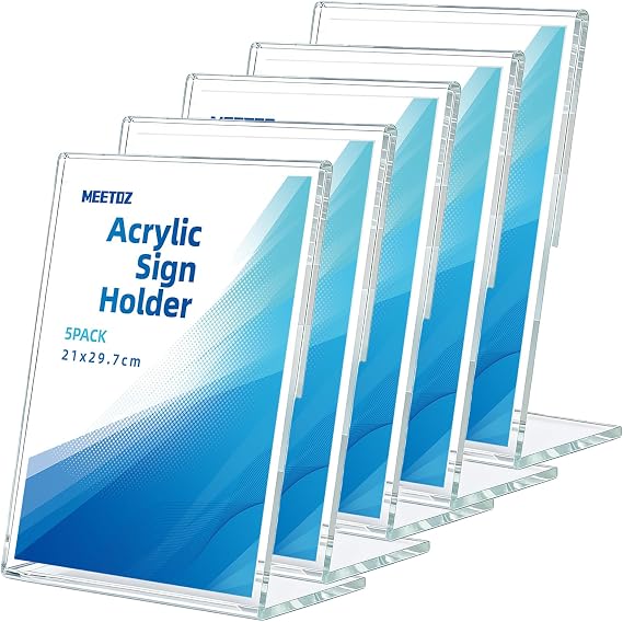MEETOZ A4 Menu Holder 5 pack Acrylic Sign Holder Clear Display Stand