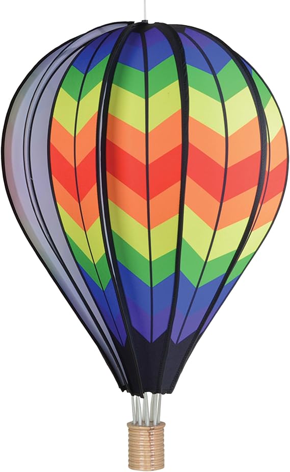 Hot Air Balloon Hanging Garden Spinner 26" - Vibrant Double Rainbow Chevron Design, Weather-Resistant Outdoor Decor, Durable & Lightweight for Patios, Yards, and Gardens - Eye-Catching Wind Spinner