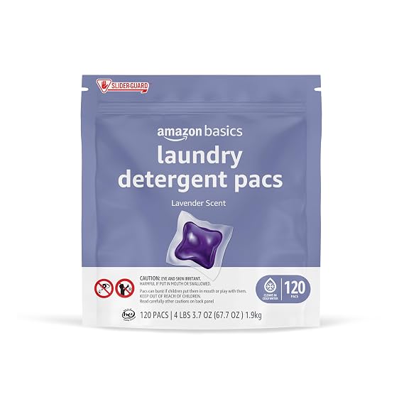 Amazon Basics Laundry Detergent Pacs, Lavender Scent, HE Compatible, 120 Count