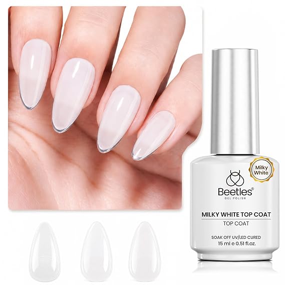 Beetles Milky White Gel Top Coat, 2-in-1 Glossy Top Coat Gel Nail Polish