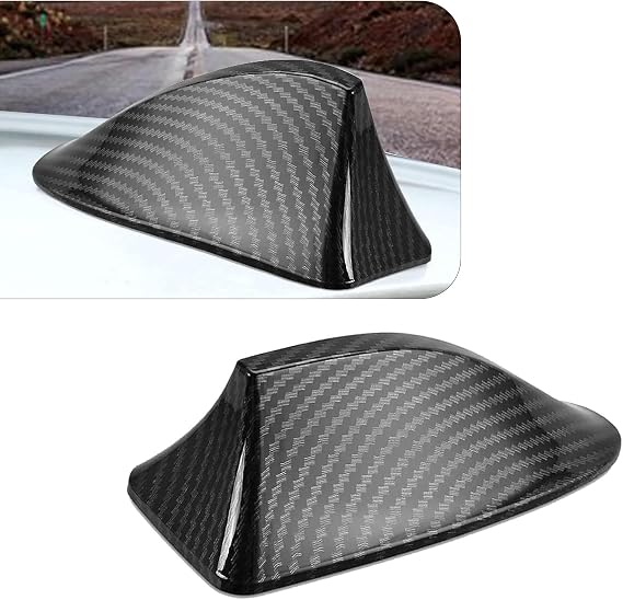 1 PC Car Shark Fin Antenna, Signal Enhancement Reduce Wind Drag Roof Tail Decoration, No Punching Paste Installation Antenna, Universal for Car Modification Accessory (Carbon Fiber Black)