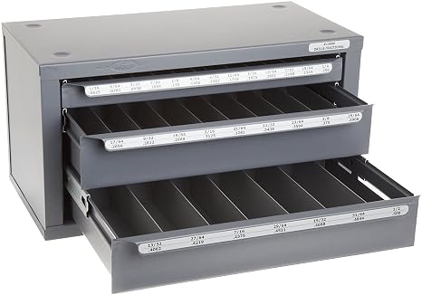 Huot 13000 Three-Drawer Drill Bit Dispenser Cabinet for Jobber Length Fractional Sizes 116 to 12 in 164 Increments