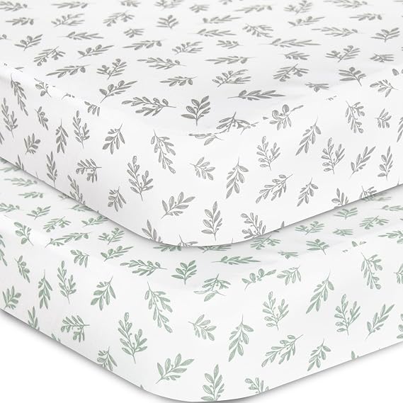 Crib Sheets Fitted for Boys and Girls, 2 Pack Crib Sheet Fits for Standard Crib Mattress, Neutral Toddler Bed Sheets, Lovely Print, 52X 28