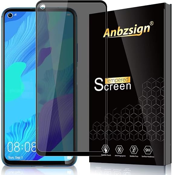 Anbzsign [2 Pack] Huawei Nova 5T 6.3" (2020) Privacy Screen Protector, [Full Coverage] [Case Friendly] Anti-Spy 9H Hardness Tempered Glass...