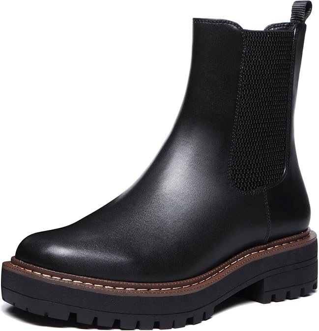 Athlefit Women's low Heel Chelsea Platform Ankle Boots