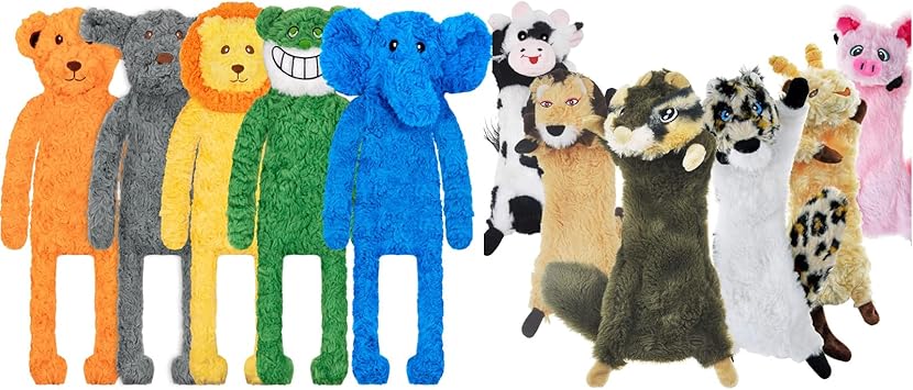 SHARLOVY Dog Squeaky Toy No Stuffing 6 Pack and 5 Pack, Dog Toys Crinkle for Small Puppy, Durable Chew Plush Cute Animals Natural for Teething Pet