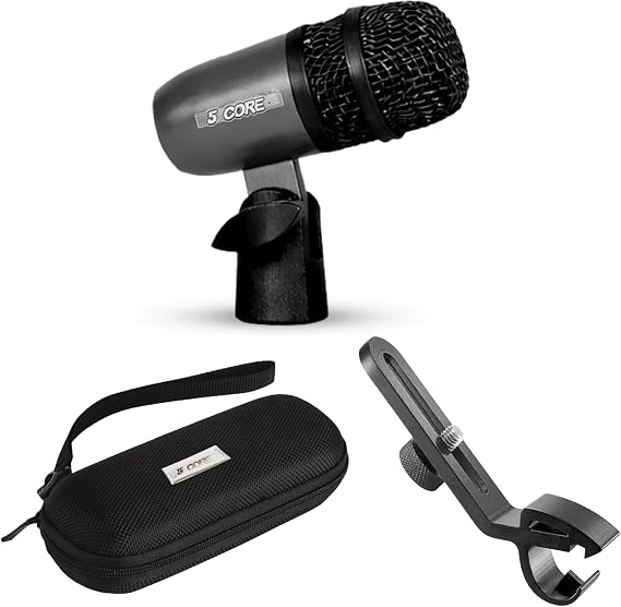 5 CORE Snare Microphone Copper Finish XLR Wired Cardioid Uni Directional Tom Kick Drum Mic w Smooth Swivel Mount Steel Mesh Grille Rim Mount Black - Snare MIC BLK