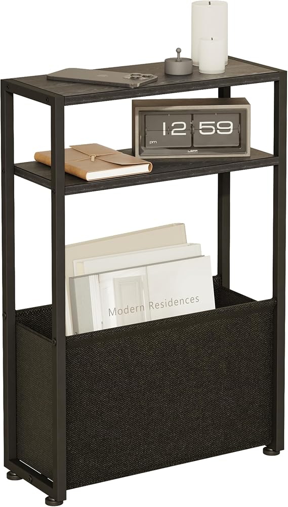 Leomonio Narrow Side Table, Slim Side Table with Magazine Rack, Bathroom Table for Small Spaces, Narrow Bedside Table for Living Room, Bedroom