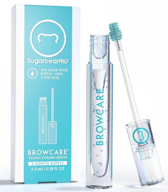 SugarbearPRO BrowCare Vitamin Serum with Peptides MSM and Biotin | Vegan Formula | 3 Month Supply for Fuller Healthier Looking Brows