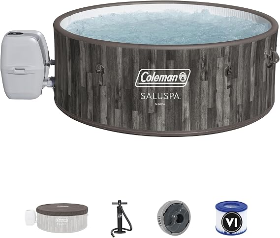 Coleman SaluSpa Napa AirJet 2 to 7 Person Inflatable Hot Tub Round Portable Outdoor Spa with 180 Soothing Jets with Cover, Gray
