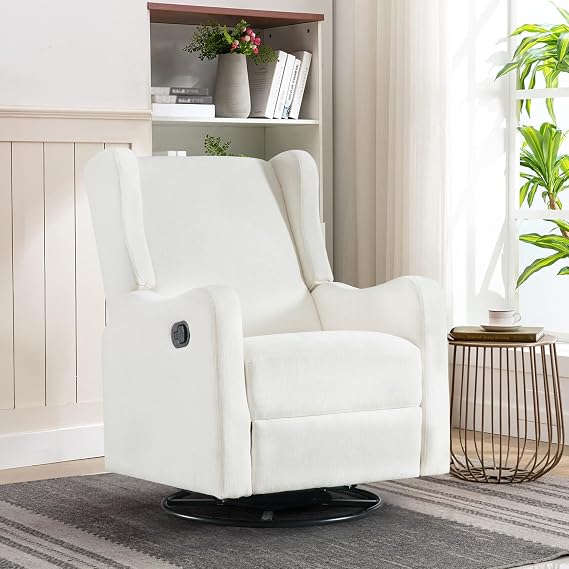 Swivel Rocking Recliner Chair for Adults, Upholstered Modern Manual Reclining Chair for Living Room, Adjustable Nursery Glider Rocker Chair, Single Lounge Sofa Recliner for Bedroom Small Spaces
