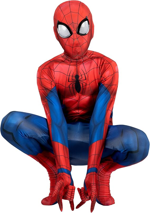 Marvel Spider-Man Official Youth Deluxe Zentai Costume - Stretch Spandex with Hidden Zipper and Wrist Slits