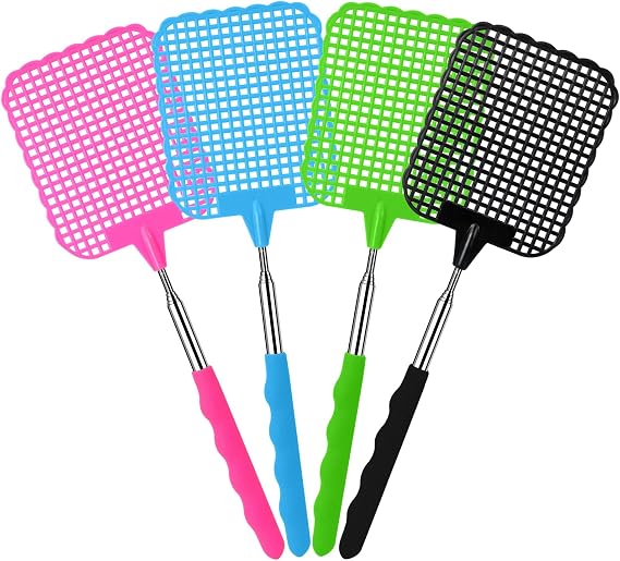 4 Piece Extendable Fly Swatter, Colourful Fly Swatter, Hand Fly Swatter for Flies, Mosquitoes and Insects