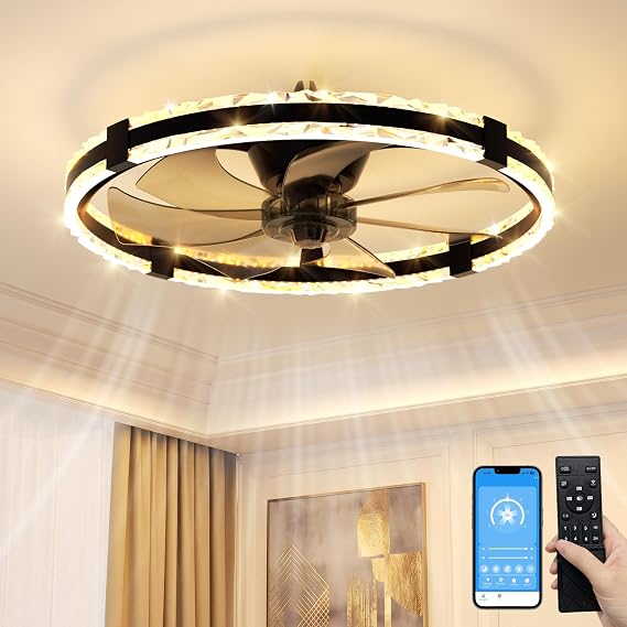 Ceiling Fan with Light with Remote, 60cm Black Ceiling Fan Light [Energy Class E]