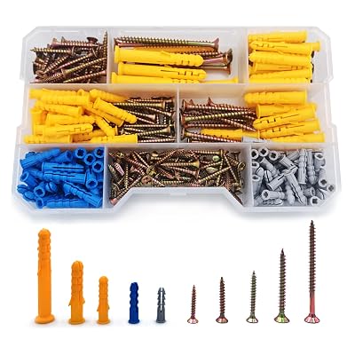 Haespot 290PCS Drywall Anchor Assortment Kit, Drywall Anchors for Concrete & Tile, Multi-Material Compatibility, 140 Picture Hanging Anchors and 150 Chipboard Screw, 6 Size Drywall Screw Set