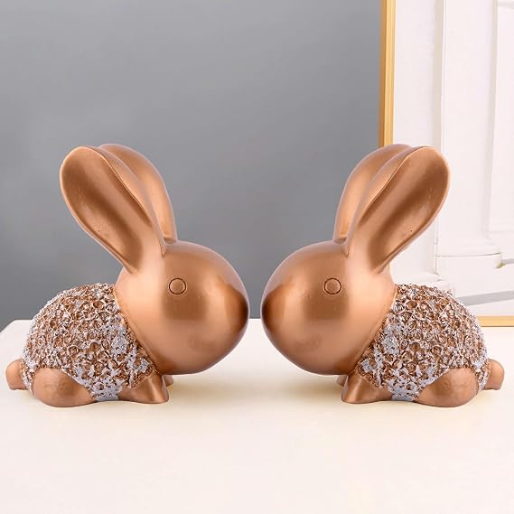 JSK Trading Rabbit Cute Pair Statue for Home Decor Showpiece | Kids Room Decorative Showpiece (Copper)