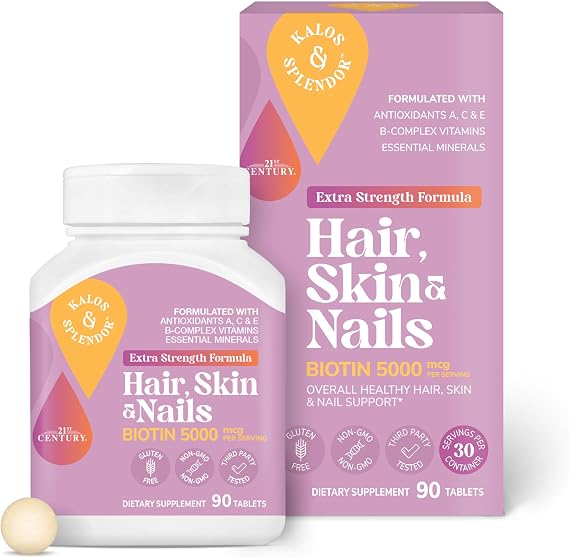 21st Century Hair, Skin and Nails Extra Strength Tablets, 90 Count (27847) | Extra-Strength Hair, Skin & Nails Formula with Biotin & Vitamins A, C & E, Beauty Support