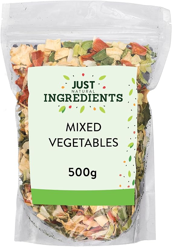 JustIngredients Essentials Mixed Vegetables 500g, Dried Veg Mix, Dehydrated, Long Shelf Life, Bulk Buy, Perfect for Roasting, Snacks & Cooking