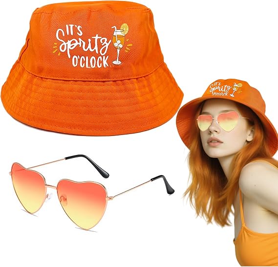 Pack of 2 Orange Fishing Hat Fishing Hat Retro Glasses in Heart Shape Aperol Costume Women's Carnival Costume Party Hat Dance Dress Up Party Accessories