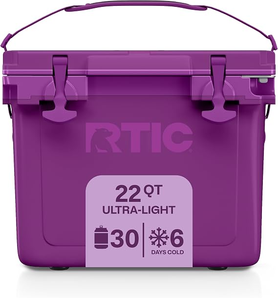 RTIC Ultra-Light Hard Cooler Insulated Portable Ice Chest Box for Drink, Beverage, Beach, Camping, Picnic, Fishing, Boat, Barbecue, 30% Lighter Than Rotomolded Coolers