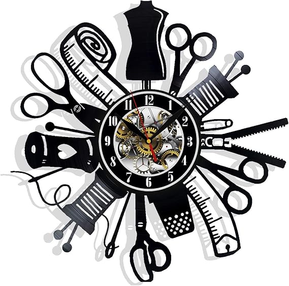 Sewing Instruments Professional Designer Hobby Sew Vinyl Record Wall Clock Woman Decorative Vinyl Record Wall Clock Gift to Your Friends and Family for Any Occasion