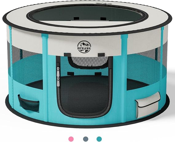 Dog Playpen for Puppies and Cats: Foldable Pet Pen with Dual Doors