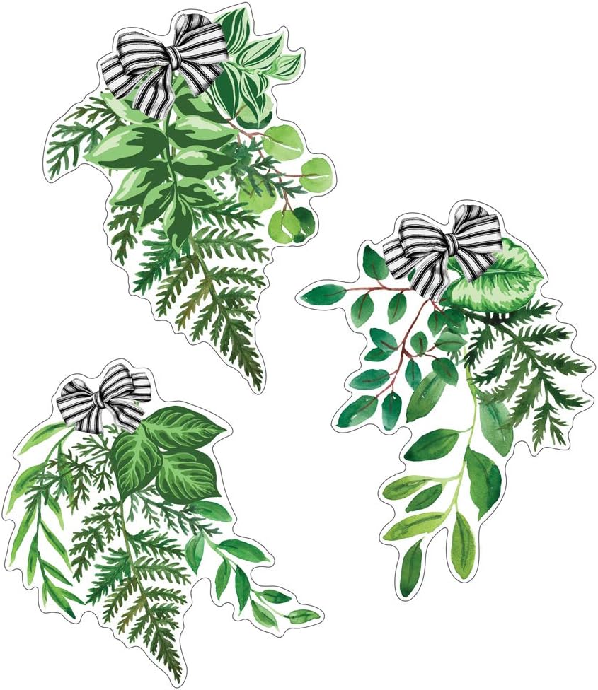 Schoolgirl Style Simply Boho 12-Piece Extra Large Greenery Bulletin Board Cutouts, Greenery Leaves with Black and White Bows Cutouts for Bulletin Board, Boho Greenery Classroom Décor