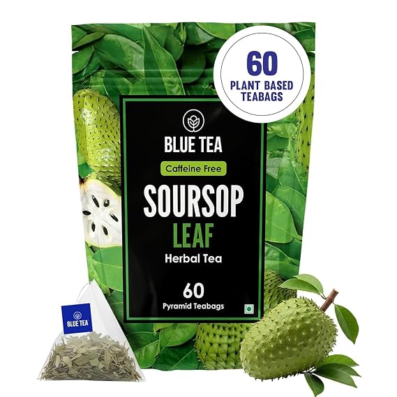 BLUE TEA - Soursop Tea - 60 Count - Pyramid Plant Based Tea Bags | Hoja Guanabana Tea | Premium Graviola Leaves | Herbal Tea - Caffeine Free - Sugar Free - Non-Bitter | Ziplock Pack