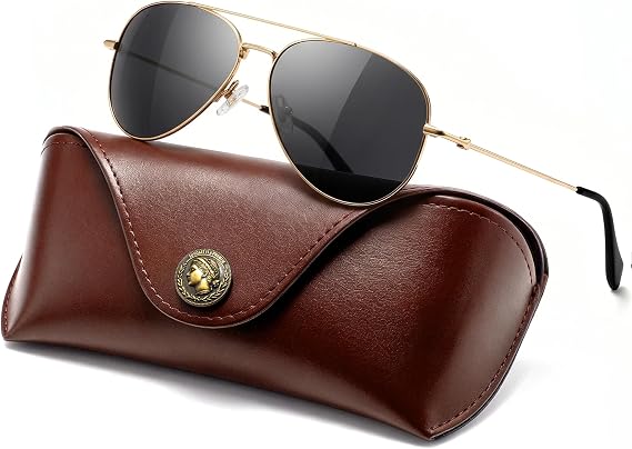 SUNGAIT Real Glass Lens Sunglasses Titanium Leg Nonmagnetic Stainless Steel Frame Classic Aviator Style UV Protection