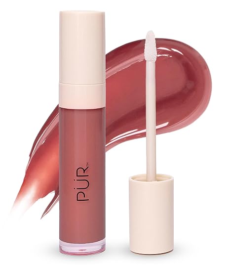 PUR MINERALS Glossy Lip Tint, Plumping Tinted Lip Oil - Hydrate & Plumps with Buildable, Non-Sticky & High Shine Formula - Jajoba Oil, Vitamin E & Pomegranate Extract