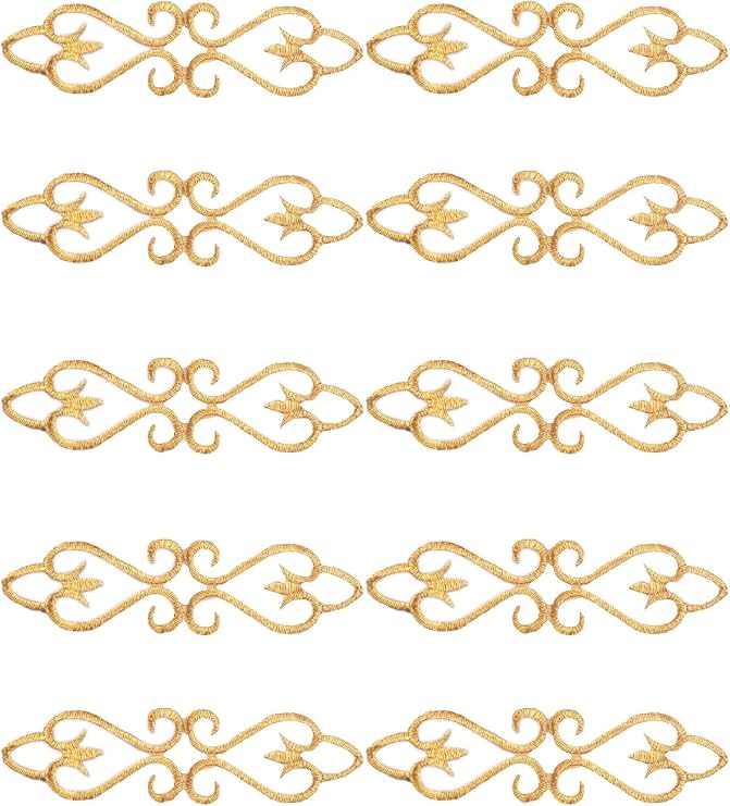 10 Pieces Traditional Iron on Patches,Embroidered Patch Applique for Clothes,Gold Scroll Trim Sewing Patches for Clothing Jeans Dress Hat Costume Decorative Embellishment (Gold)