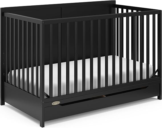 Graco Melrose 5-in-1 Convertible Crib with Drawer GREENGUARD Gold Certified, Fits Standard Crib Mattress, Converts to Toddler Bed, Daybed  Bed, 4 Adjustable Mattress Heights (Black)
