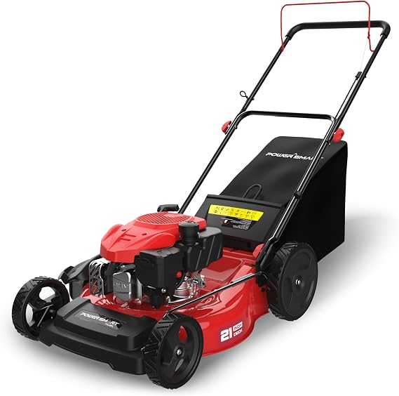 PowerSmart EasyGlide 21-inch 144cc Push Gas Lawn Mower, 3-in-1 Mulch/Bag/Side Discharge, Steel Deck, 6 Height Adjustment