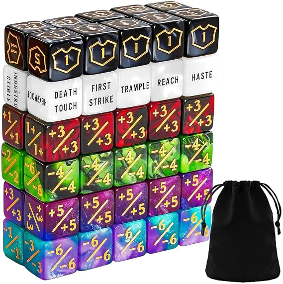 MTG Set of 60 MTG Dice Counters Keyword Counter Life Counter 1/+1 Tokens Commander Buff 6-Sided for MTG, TCG, Card Game Accessories