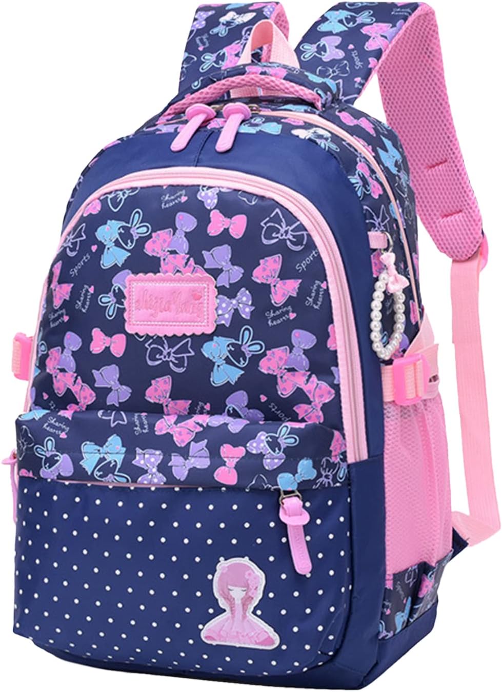Girls Backpack,Kids School Bag for Girls Casual Daypack,Lightweight Waterproof Bookbag Pretty Bow Print Travel Knapsack Sweet Colorful School Backpack for Girls Aged 8 9 10 11 12