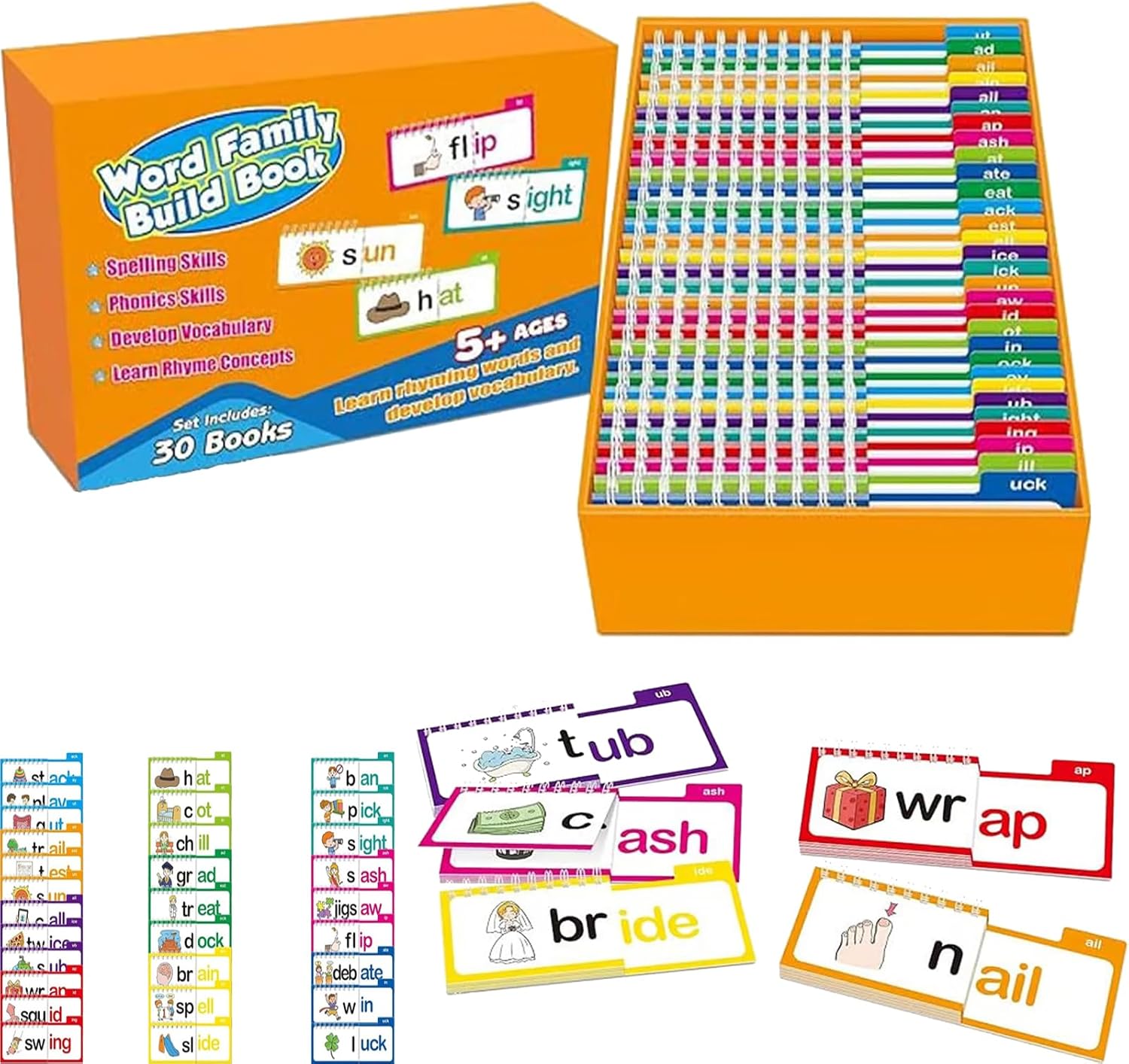 30 Read and Rhyme Flip Books, ABC Vocabulary Flash Cards, Reading Flip Book with Vocabulary Games Letter Flashcards, for Educational Reading Games 1