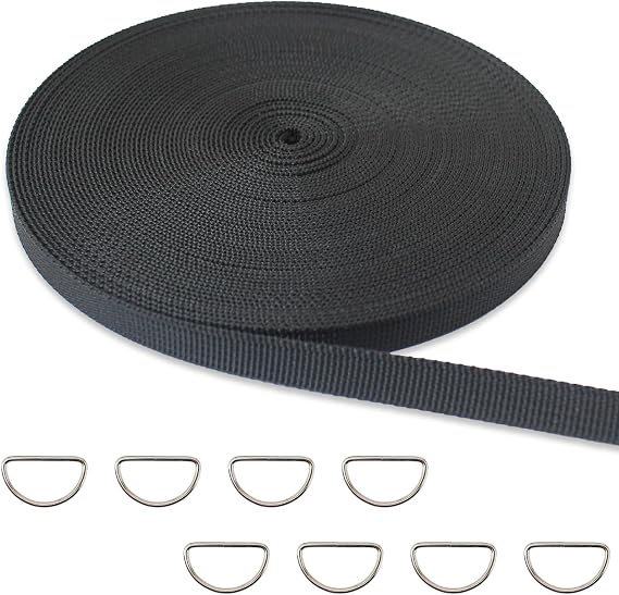 Black Flat Nylon Webbing Strap with Plastic Buckles | Black Strong Webbing with Buckles, Handbags,Chairs Repairing, Pet Collars, DIY Crafts, Indoor Outdoor Gear, Fade-Resistant