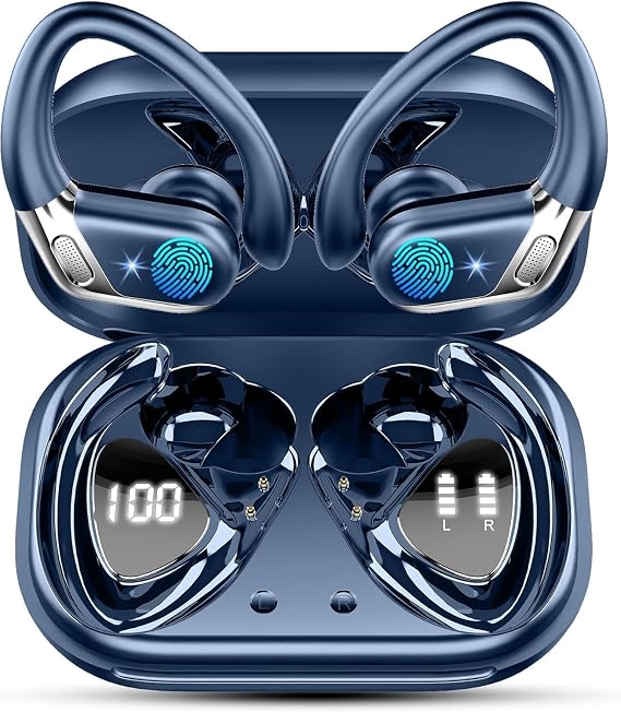 Matast Earbuds 2026, Bluetooth 5.4 Headphone, 48H Deep Bass Sound Over Ear Buds with 4 ENC Noise Cancelling Mic, Dual LED Display, IP7 Waterproof Earphones with Earhook for Workout