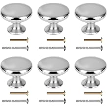 6 Pack Cabinet Drawer Knobs, 1.18"/30mm Round Zinc Alloy Drawer Handles, Silver Kitchen Cabinet Knob with Screws Furniture Door Handles Cupboard Pulls Polished Finish