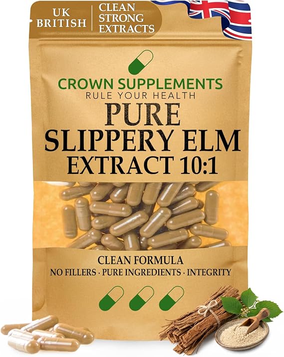 Pure Slippery Elm Extract 10:1 Capsules | Clean Supplement Gut and Digestion Care| Crown Supplements UK (360 Capsules)