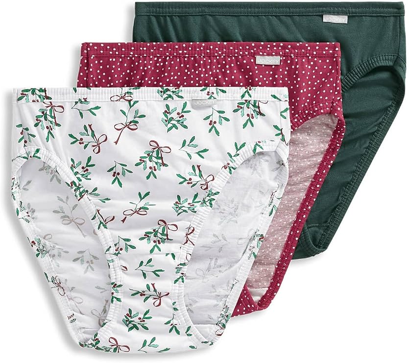 Jockey Women's Underwear Elance French Cut - 3 Pack, Cactus Pine/Small Blizzard Dot/Diamond White Mistletoe, 7