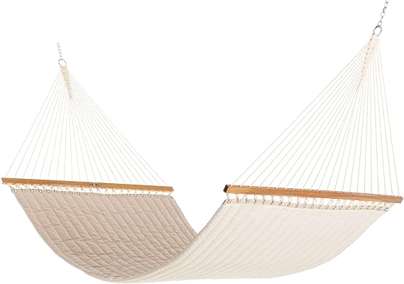 Original Pawleys Island Large Antique Beige Sunbrella Quilted Hammock 13 ft. x 55 in., 2-Person, 450 lb Capacity, Oak Spreader Bar, Handcrafted in the USA