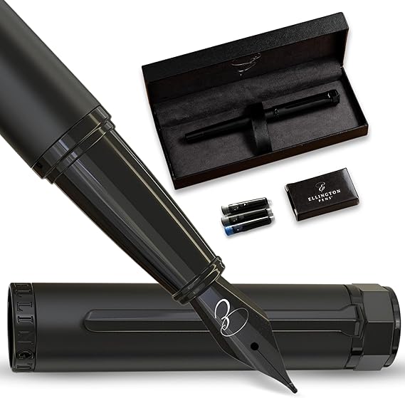 Ellington Pens Luxury Fountain Pen Set - Fountain Pen for Writing - Smooth Nib - Includes Refillable Ink Converter 3 Ink Cartridges [2 Black & 1 Blue] Gift Box - Elegant
