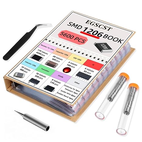 5600PCS 1206 SMD Resistor Kit from 0 to 10M 1%, SMT Electronics Component Assortment Book with Resistors, Capacitors, Diodes, Transistors, IC, Inductors, LEDs Sample Books for DIY and Repair