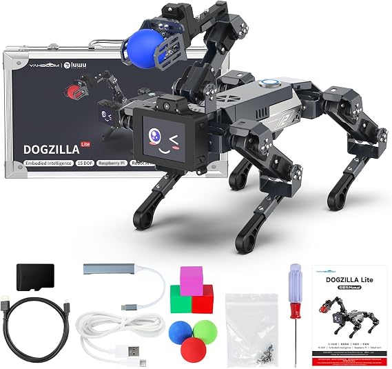 Yahboom AI Embodied Intelligent Robot Dog, 15DOF, Programming Education AI Roboterhund with Robotic Arms, Thinking Roboter Hund, APP Controlled Visual Recognition Robot Pet (DOGZILLA-LITE with Pi CM5)